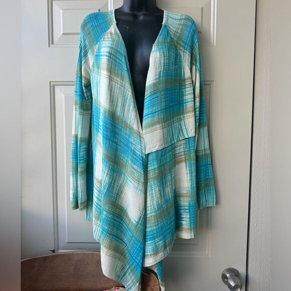 Anthropologie Sparrow Revolution Draped Cardigan Medium Crosshatch Plaid - Picture 1 of 11